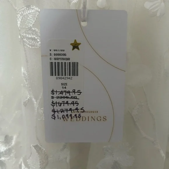 Anthropologie “The Ivy” Ivory Strapless Wedding Dress